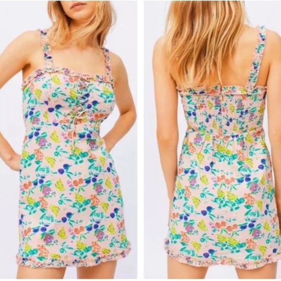 Urban Outfitters Robin Lace Up Fruit Print Mini Dress Medium - Picture 1 of 11